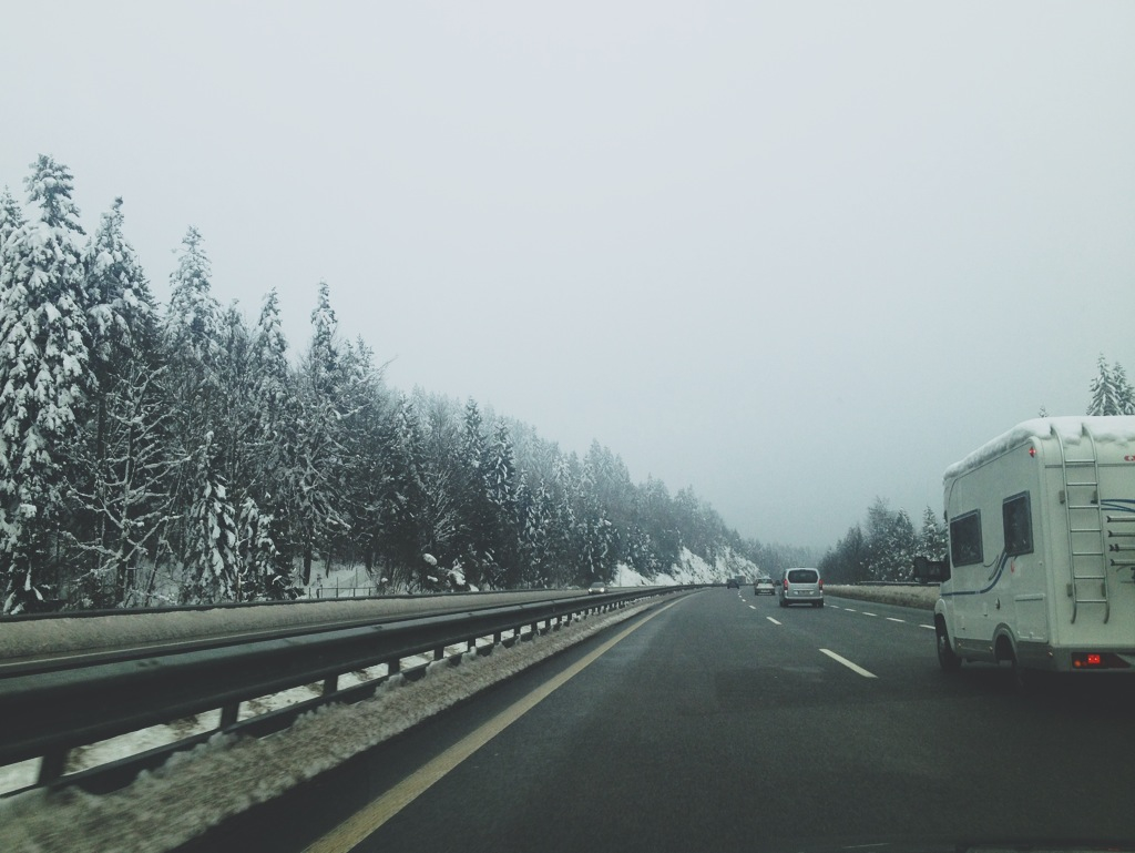 On the road back home.
